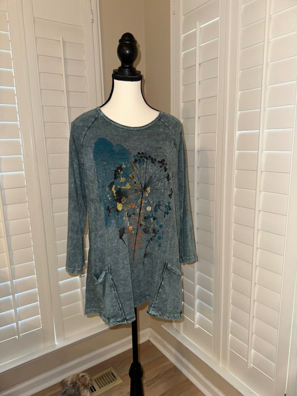 Jess & Jane Women's Mineral Wash 100% Cotton Slub Patch Pockets Tunic-Dandelion!